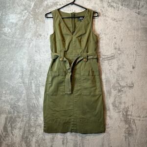 Maeve Utility Cargo Midi Dress Army Green Sz 4 Safari Minimalist‎ Utility Grunge